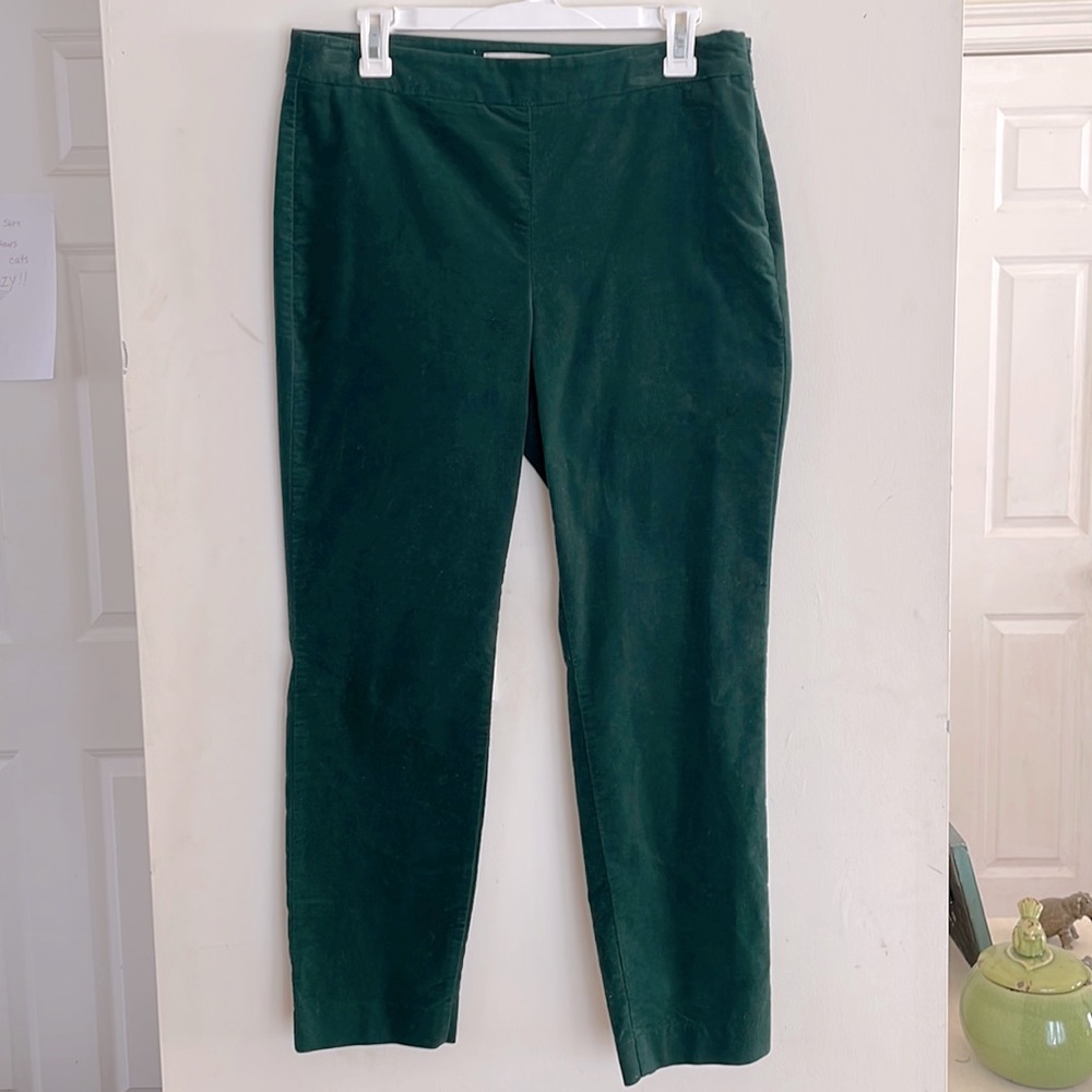 Talbots green velvet pants with side zipper size 10 petite